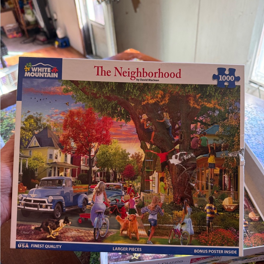 White Mountain The Neighborhood Puzzle with Red and Green Accents